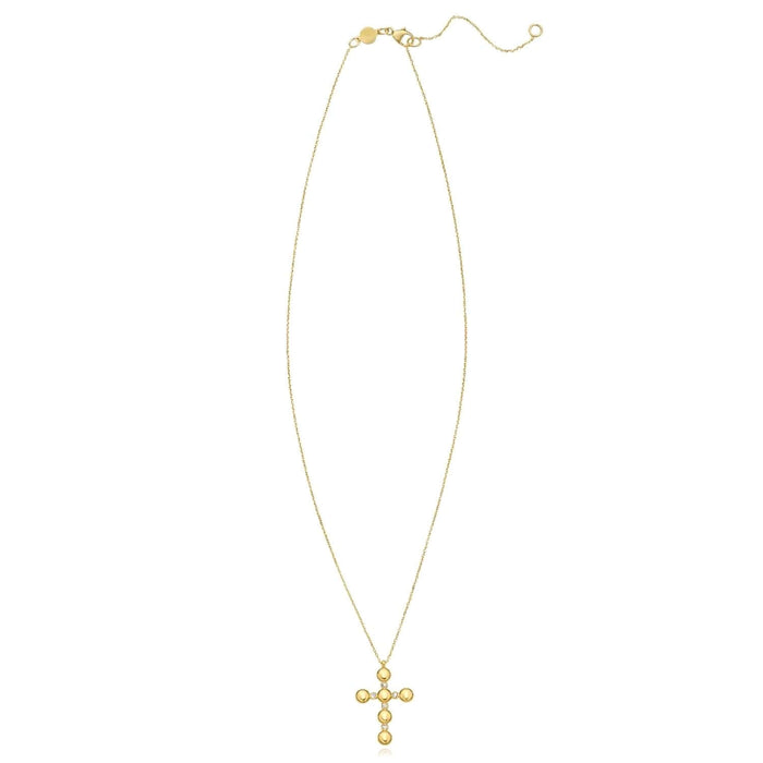 Natural Diamond 14K Yellow Gold Bezel Pebble Cross Necklace (Solid Links) 16" - 18" Adjustable - WJD Exclusives