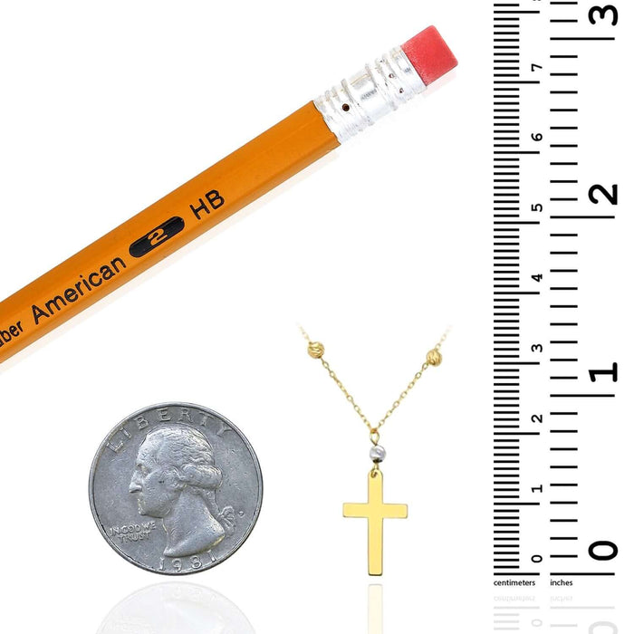 14K Tri - Color Gold Cross Beaded Necklace (Solid Links) 16" - 18" Adjustable - WJD Exclusives