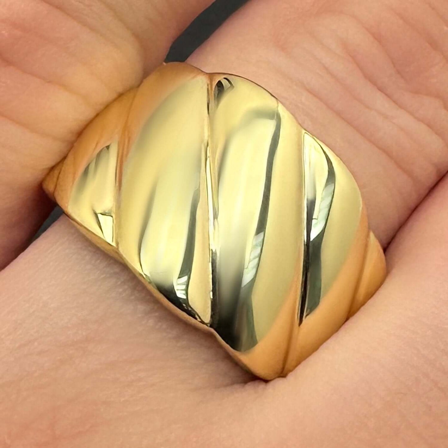 Real 14K Gold Wide Cable Twist Dome Ring – Italian Made