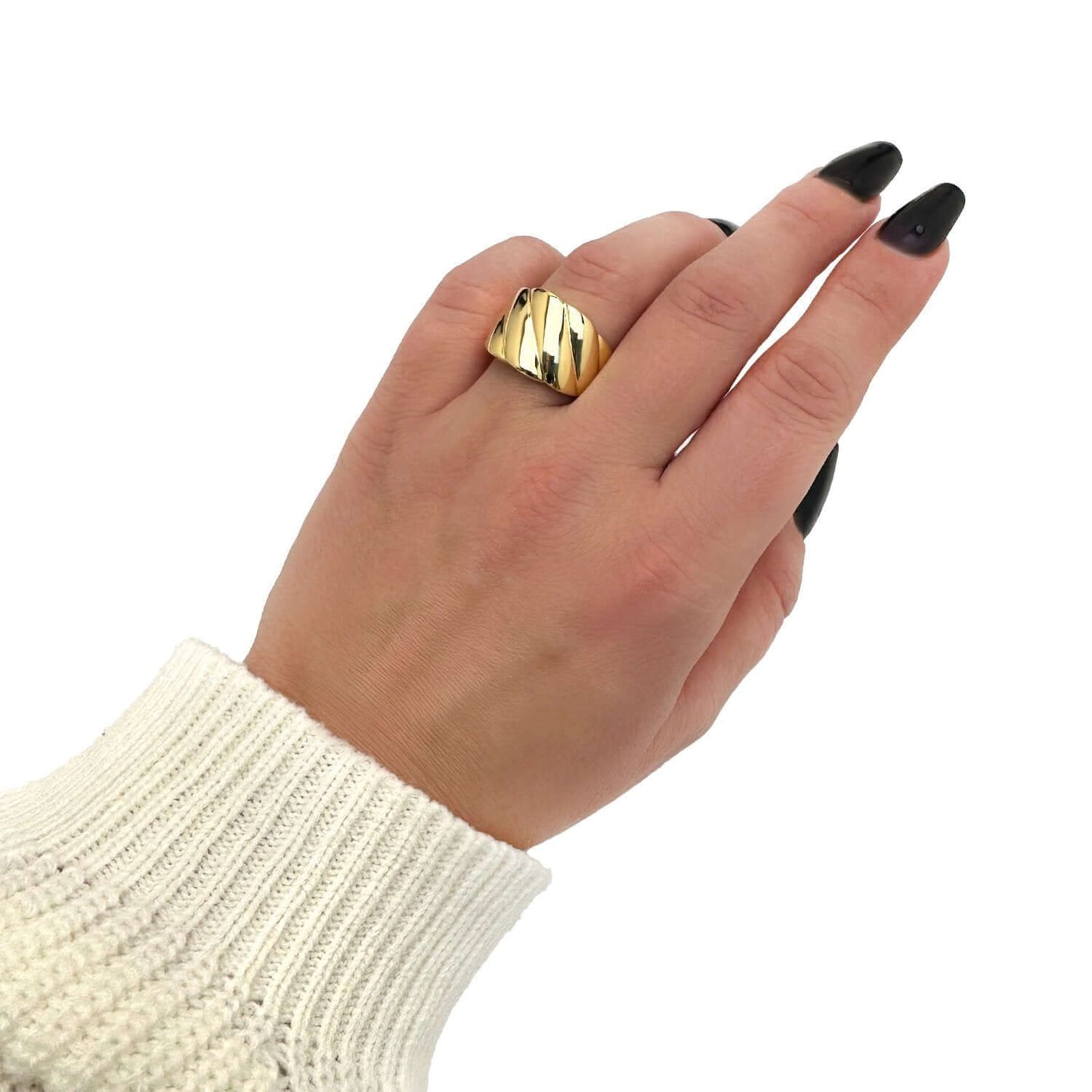 Real 14K Gold Wide Cable Twist Dome Ring – Italian Made