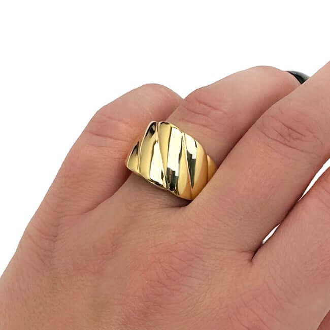 Real 14K Gold Wide Cable Twist Dome Ring – Italian Made