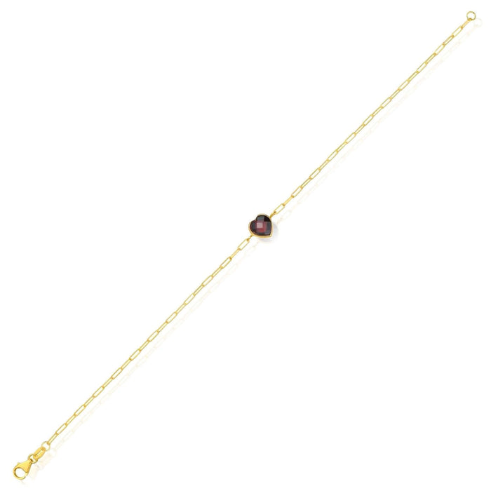 14K Yellow Gold Paperclip Bracelet with Heart Gemstone (Solid Links) 7" Italian Made - WJD Exclusives