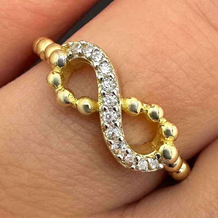 14K Yellow Gold Beaded Infinity Ring with CZ Accents - WJD Exclusives
