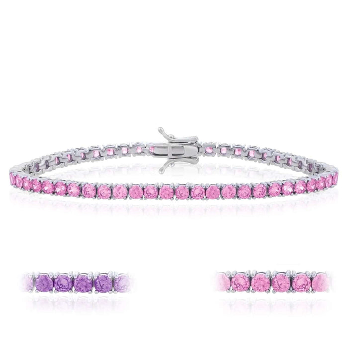 Sterling Silver CZ Pink or Purple Tennis Bracelet 7" - WJD Exclusives