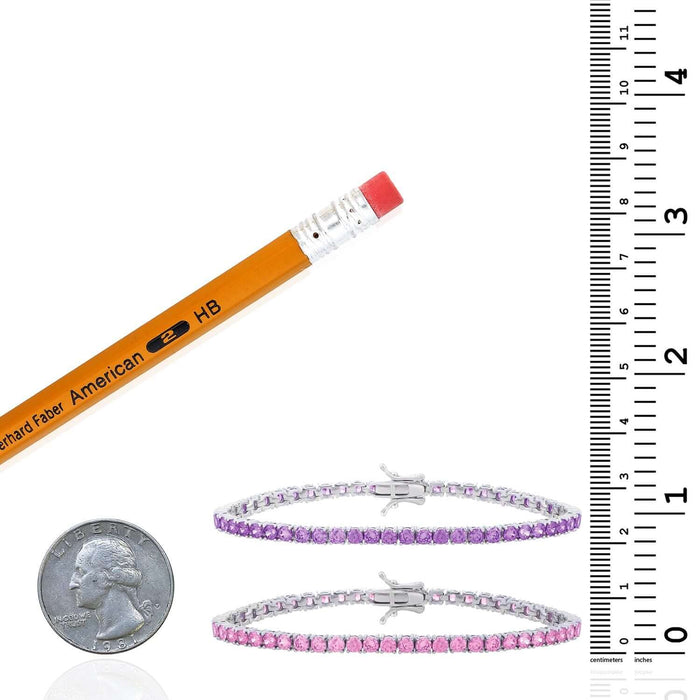 Sterling Silver CZ Pink or Purple Tennis Bracelet 7" - WJD Exclusives