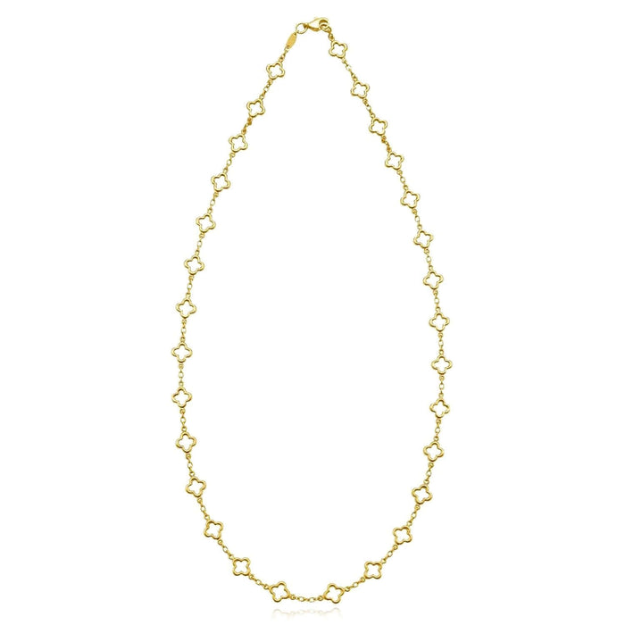 14K Yellow Gold Clover Station Necklace (Solid Links) 18" - Italian Made - WJD Exclusives