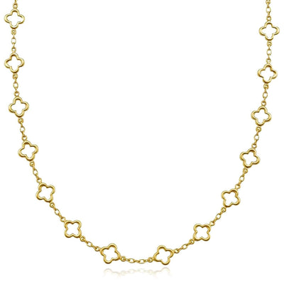 14K Yellow Gold Clover Station Necklace (Solid Links) 18" - Italian Made - WJD Exclusives
