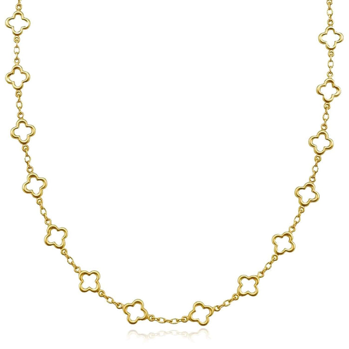 14K Yellow Gold Clover Station Necklace (Solid Links) 18" - Italian Made - WJD Exclusives