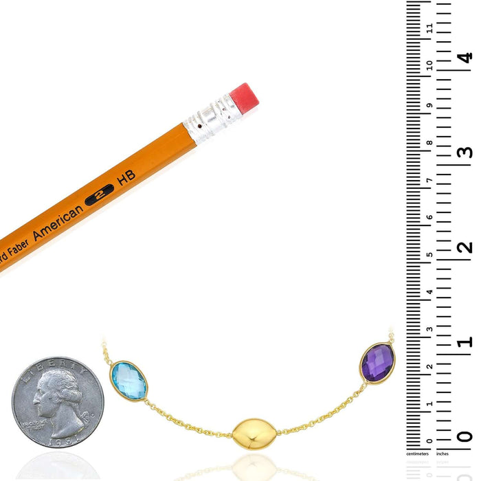 14K Yellow Gold Beaded Bracelet with Amethyst & Blue Topaz (Solid Links) 7.5" – Italian Made - WJD Exclusives