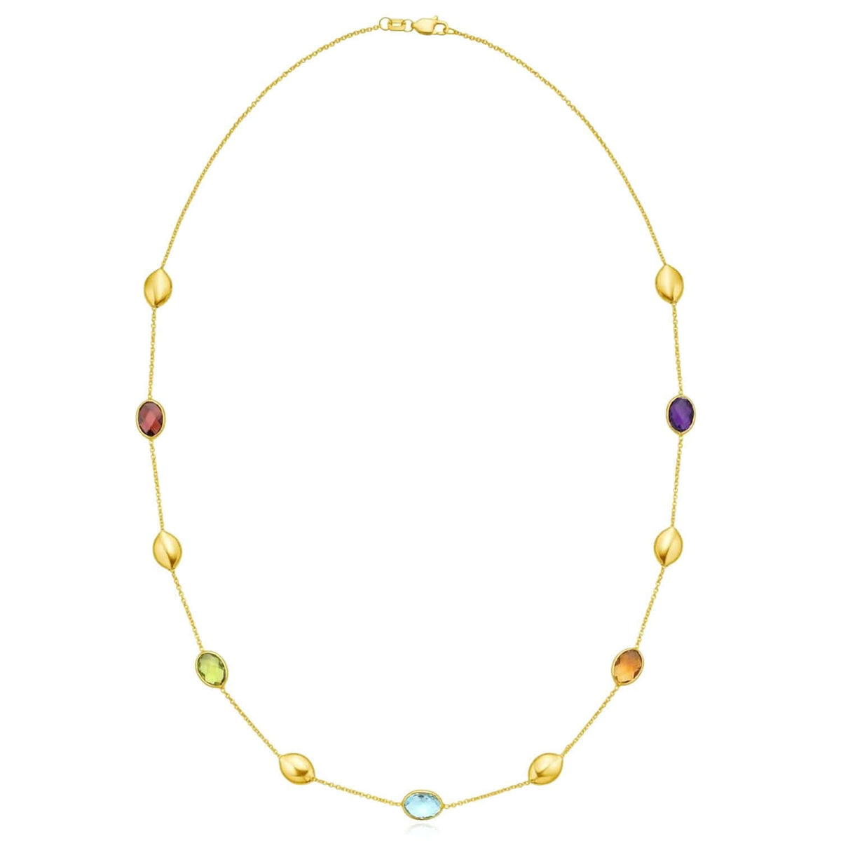 14K Yellow Gold Bead Gemstone Necklace Topaz Peridot Amethyst Garnet & Citrine (Solid Links) 17" - WJD Exclusives