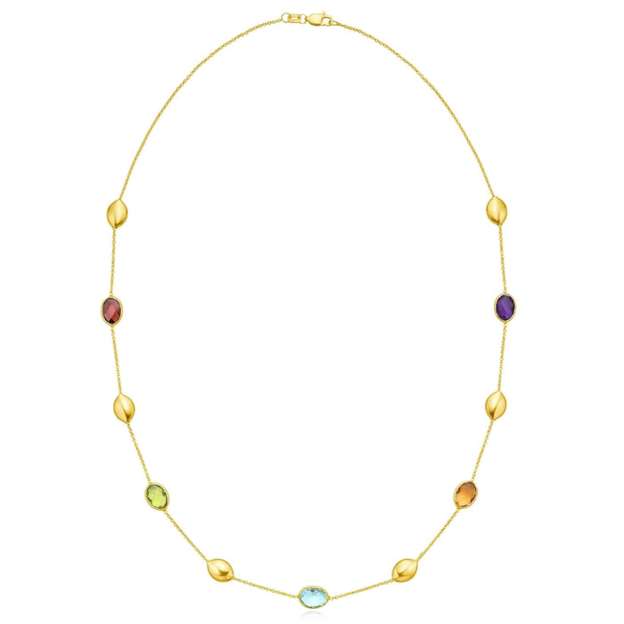 14K Yellow Gold Bead Gemstone Necklace Topaz Peridot Amethyst Garnet & Citrine (Solid Links) 17" - WJD Exclusives