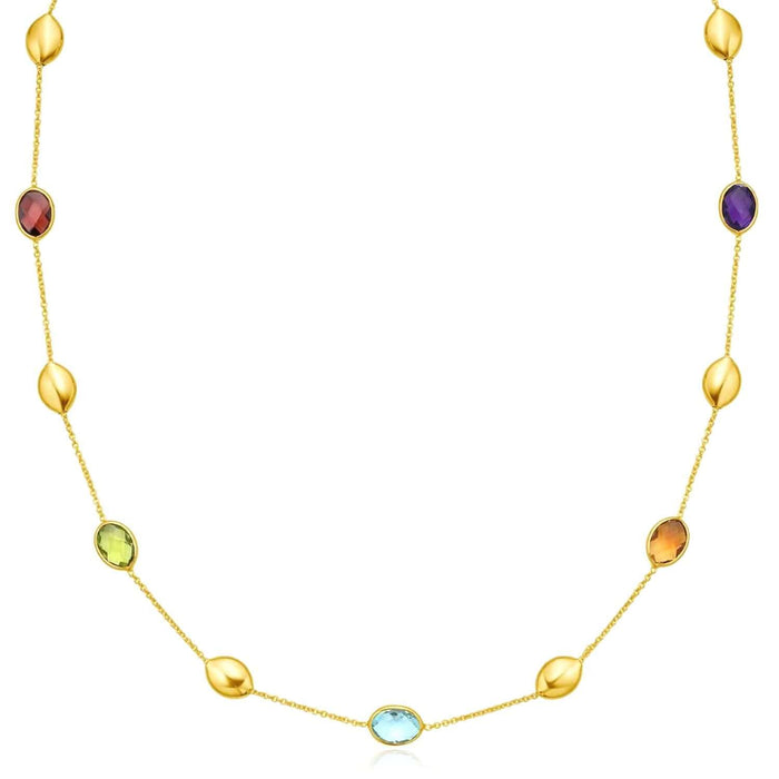 14K Yellow Gold Bead Gemstone Necklace Topaz Peridot Amethyst Garnet & Citrine (Solid Links) 17" - WJD Exclusives