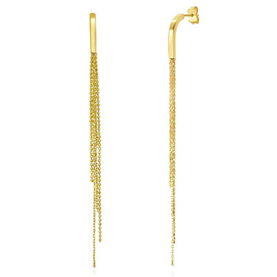 Real 14K Gold Long Chain Tassel Dangle Earrings 86.5mm – Italian Made - WJD Exclusives