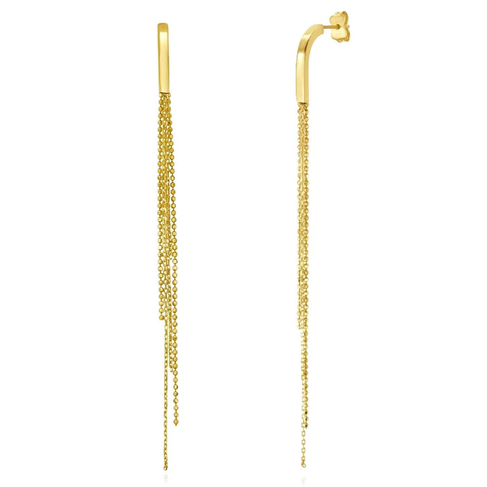 Real 14K Gold Long Chain Tassel Dangle Earrings 86.5mm – Italian Made - WJD Exclusives