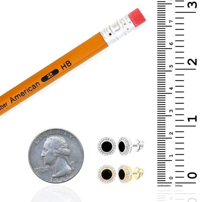 Natural Diamond Black Onyx 10K Gold Halo Stud Earrings 8mm Screw Back Yellow White - WJD Exclusives