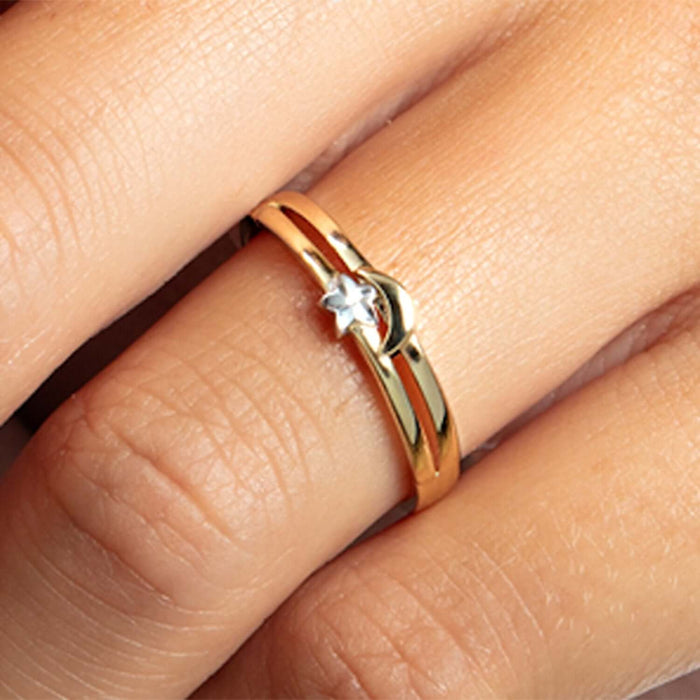 10K Yellow Gold White Star & Moon Stackable Ring - WJD Exclusives