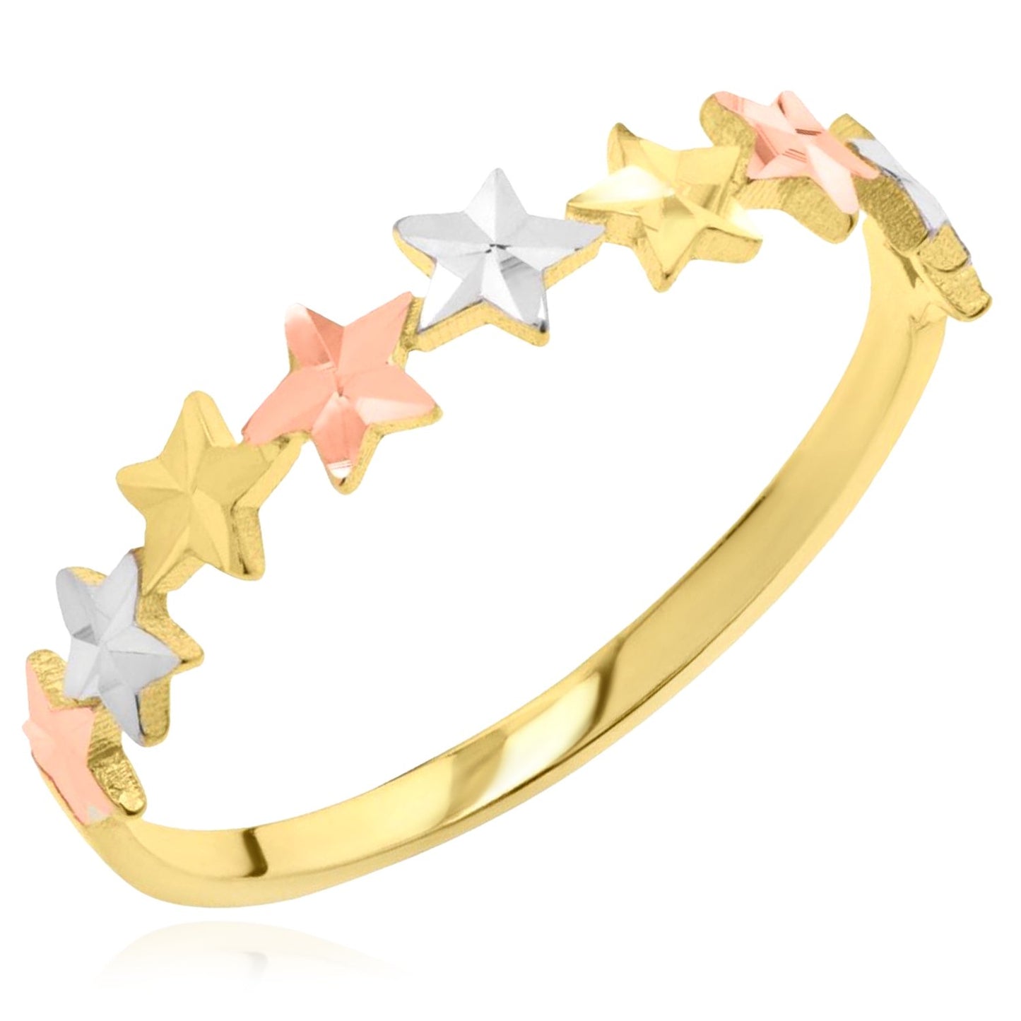 Real 10K Gold Tri-Color Star Stackable Ring – Italian Made