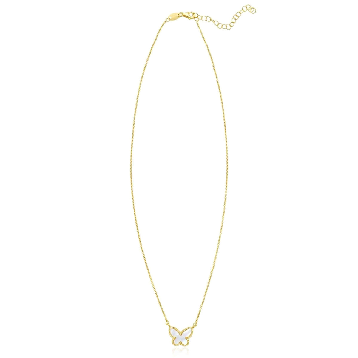 14K Yellow Gold Butterfly Necklace Turquoise Malachite Mother of Pearl (Solid Links) 16" - 18" Adjustable - WJD Exclusives