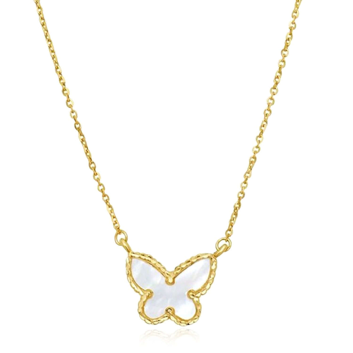 14K Yellow Gold Butterfly Necklace Turquoise Malachite Mother of Pearl (Solid Links) 16" - 18" Adjustable - WJD Exclusives