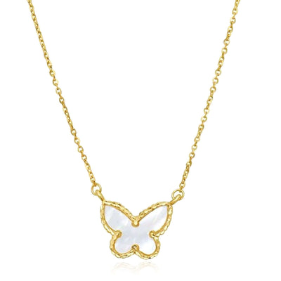 14K Yellow Gold Butterfly Necklace Turquoise Malachite Mother of Pearl (Solid Links) 16" - 18" Adjustable - WJD Exclusives
