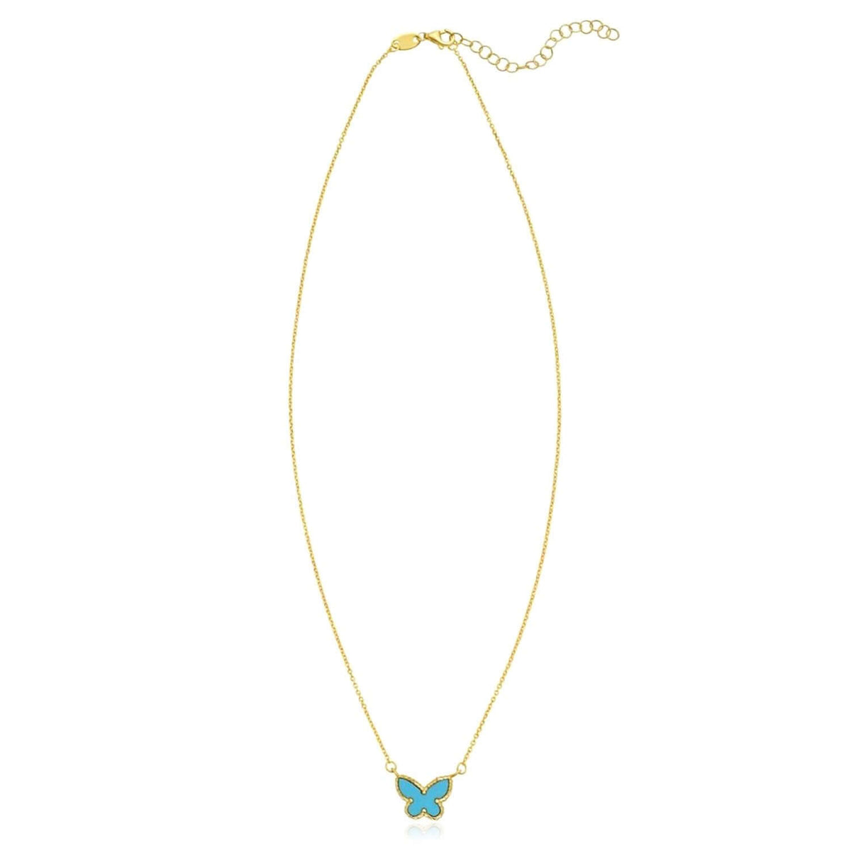 14K Yellow Gold Butterfly Necklace Turquoise Malachite Mother of Pearl (Solid Links) 16" - 18" Adjustable - WJD Exclusives