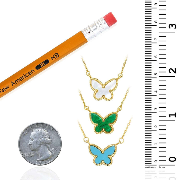 14K Yellow Gold Butterfly Necklace Turquoise Malachite Mother of Pearl (Solid Links) 16" - 18" Adjustable - WJD Exclusives