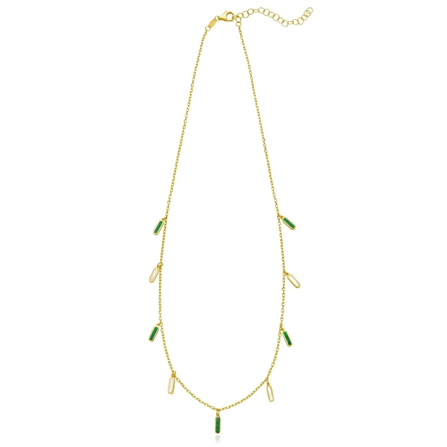 Real 14K Gold Dangle Bar Necklace Turquoise Malachite Onyx Pearl 16"-18" Adjust.
