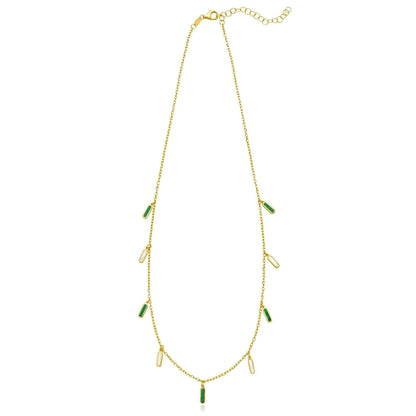 Real 14K Gold Dangle Bar Necklace Turquoise Malachite Onyx Pearl 16"-18" Adjust.