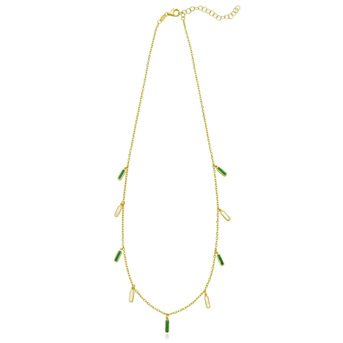 14K Yellow Gold Dangle Bar Necklace Turquoise Malachite Onyx Pearl (Solid Links) 16" - 18" Adjustable - WJD Exclusives