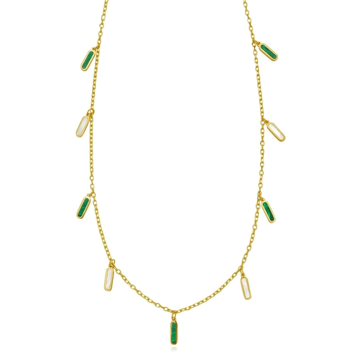 Real 14K Gold Dangle Bar Necklace Turquoise Malachite Onyx Pearl 16"-18" Adjust.