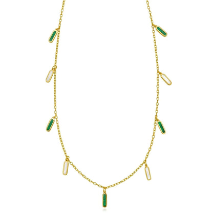 Real 14K Gold Dangle Bar Necklace Turquoise Malachite Onyx Pearl 16"-18" Adjust.
