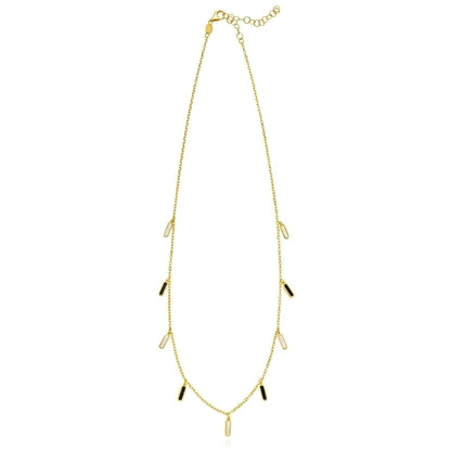 Real 14K Gold Dangle Bar Necklace Turquoise Malachite Onyx Pearl 16"-18" Adjust.