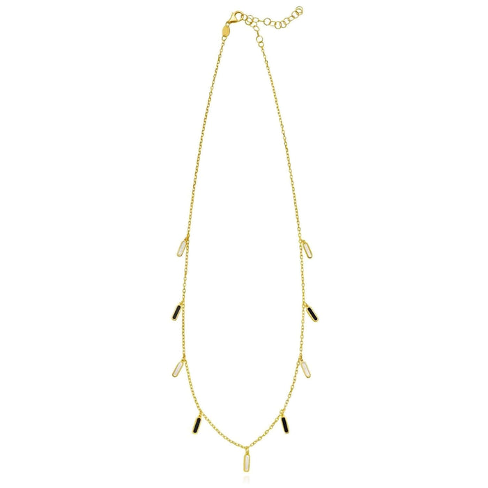 14K Yellow Gold Dangle Bar Necklace Turquoise Malachite Onyx Pearl (Solid Links) 16" - 18" Adjustable - WJD Exclusives