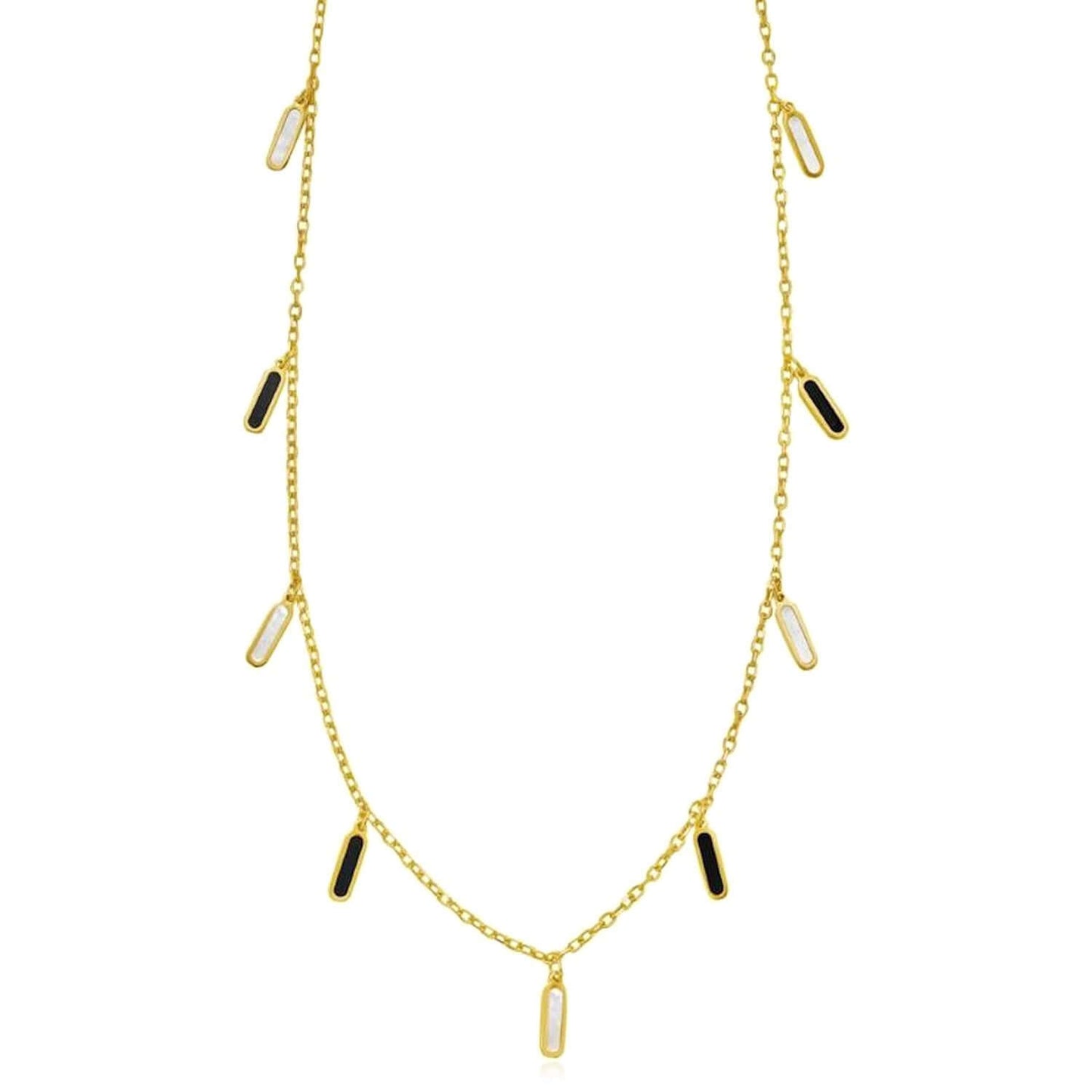 Real 14K Gold Dangle Bar Necklace Turquoise Malachite Onyx Pearl 16"-18" Adjust.
