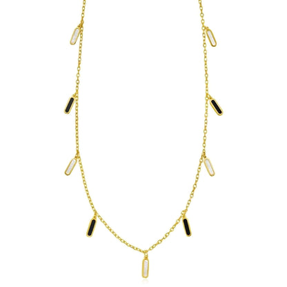Real 14K Gold Dangle Bar Necklace Turquoise Malachite Onyx Pearl 16"-18" Adjust.