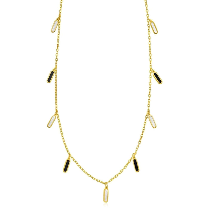 14K Yellow Gold Dangle Bar Necklace Turquoise Malachite Onyx Pearl (Solid Links) 16" - 18" Adjustable - WJD Exclusives