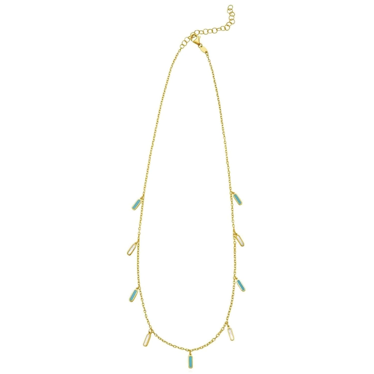 Real 14K Gold Dangle Bar Necklace Turquoise Malachite Onyx Pearl 16"-18" Adjust.