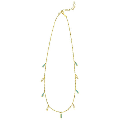 Real 14K Gold Dangle Bar Necklace Turquoise Malachite Onyx Pearl 16"-18" Adjust.