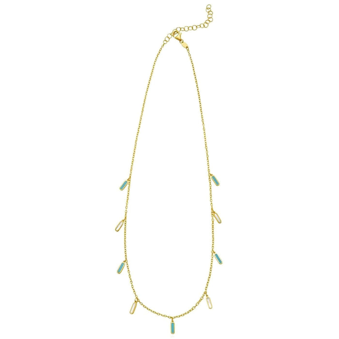 14K Yellow Gold Dangle Bar Necklace Turquoise Malachite Onyx Pearl (Solid Links) 16" - 18" Adjustable - WJD Exclusives