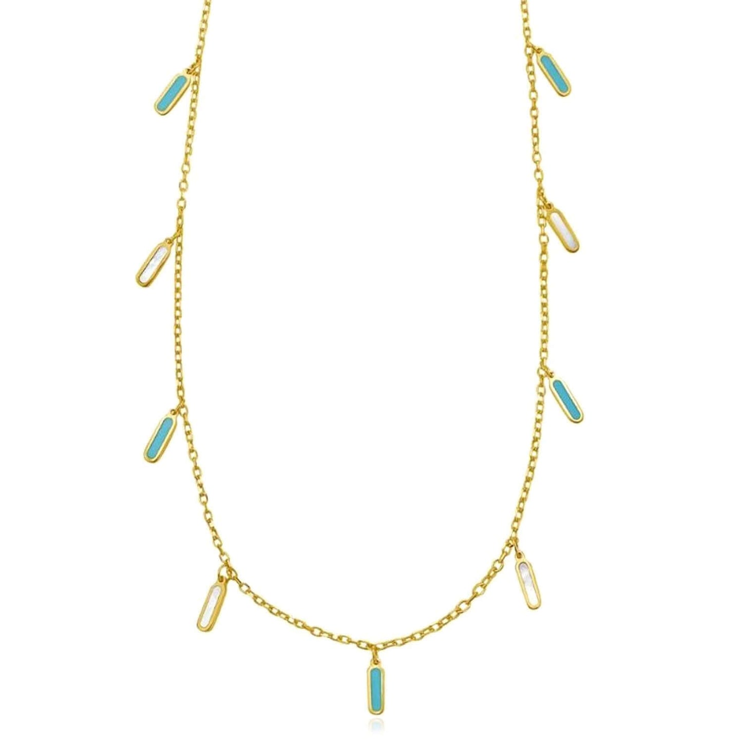 Real 14K Gold Dangle Bar Necklace Turquoise Malachite Onyx Pearl 16"-18" Adjust.