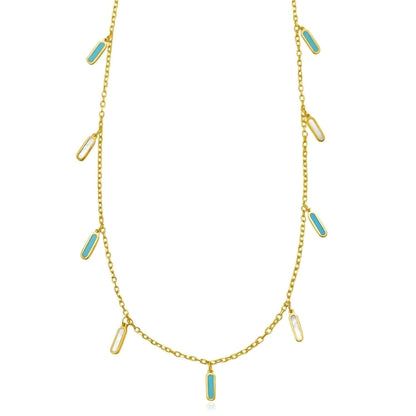 Real 14K Gold Dangle Bar Necklace Turquoise Malachite Onyx Pearl 16"-18" Adjust.
