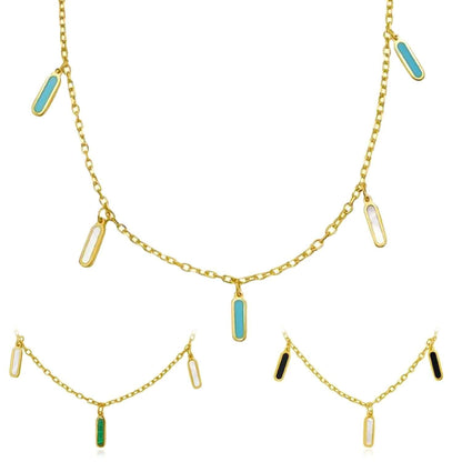 Real 14K Gold Dangle Bar Necklace Turquoise Malachite Onyx Pearl 16"-18" Adjust.