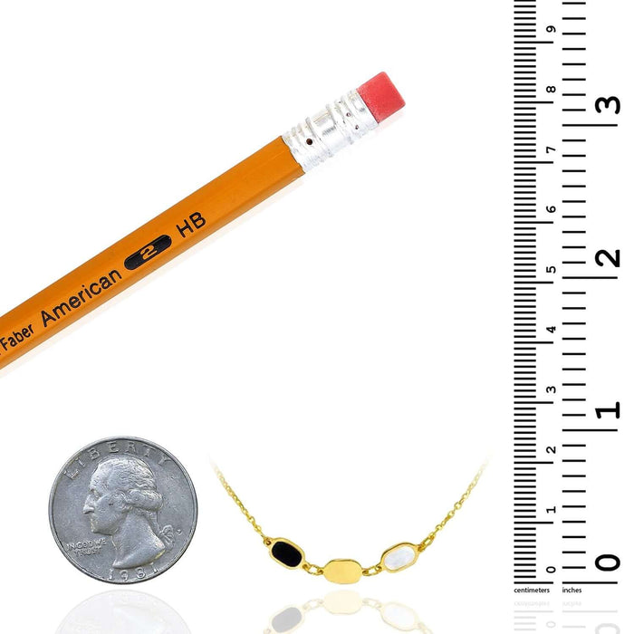 14K Yellow Gold Oval Station Necklace Black Onyx Mother of Pearl (Solid Links) 16" - 18" Adjustable - WJD Exclusives