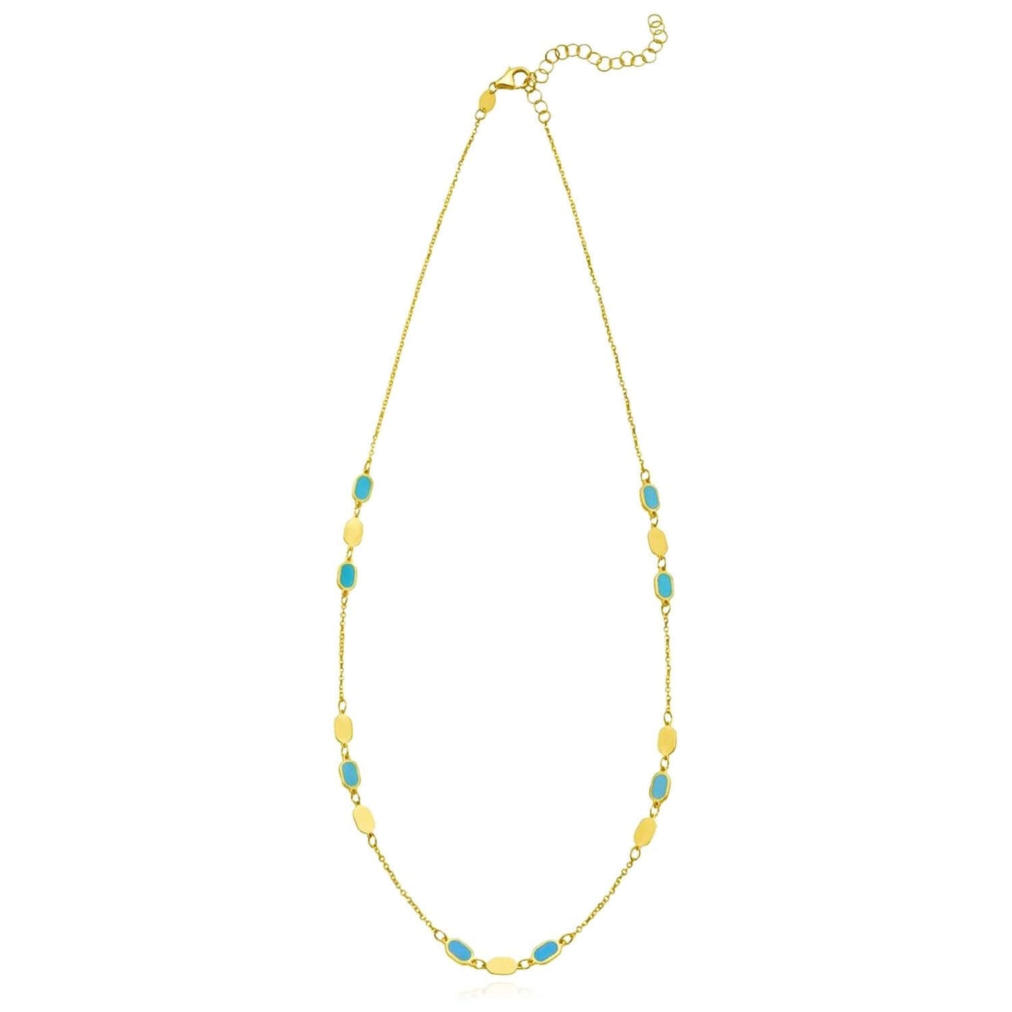 Real 14K Gold Oval Station Necklace Turquoise Malachite – Adjustable 16"-18"