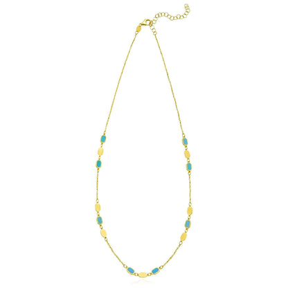 Real 14K Gold Oval Station Necklace Turquoise Malachite – Adjustable 16"-18"