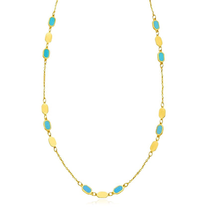 Real 14K Gold Oval Station Necklace Turquoise Malachite – Adjustable 16"-18"