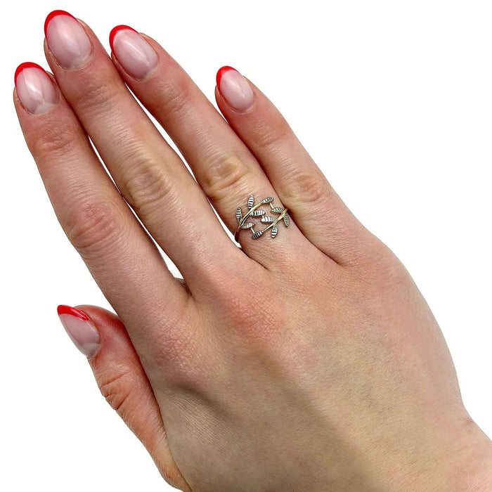 14K Yellow Gold Two - Tone Olive Branch Leaf Ring - WJD Exclusives