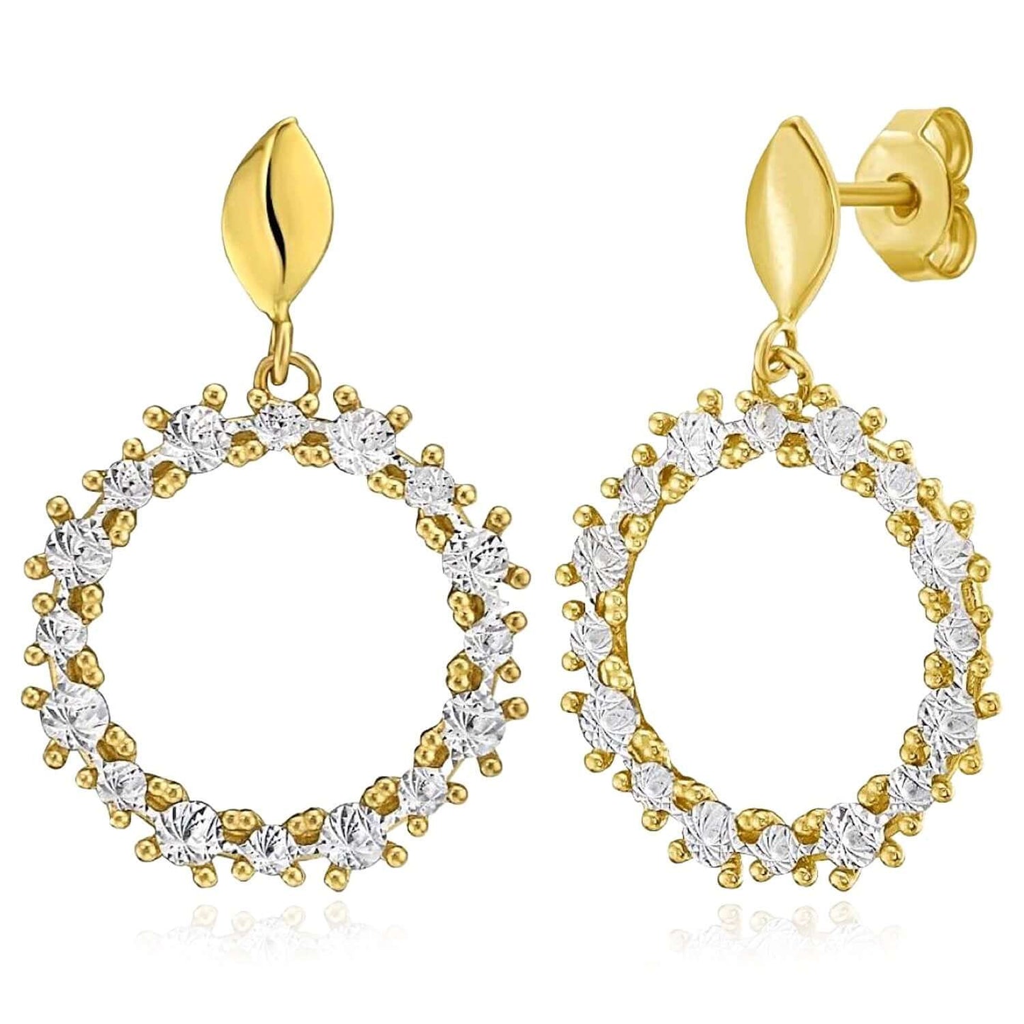 Real 14K Gold Two-Tone Diamond-Cut Open Circle Drop Earrings – Italian Made