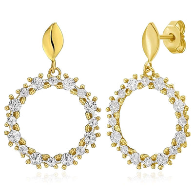 Real 14K Gold Two - Tone Diamond - Cut Open Circle Drop Earrings – Italian Made - WJD Exclusives