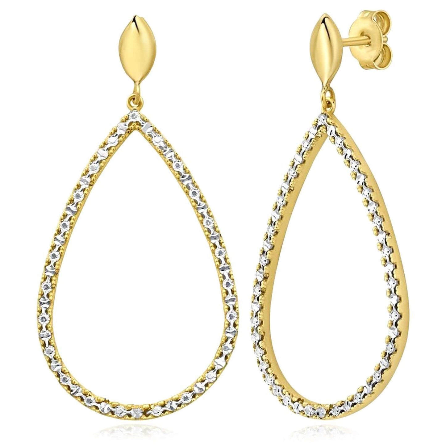 Real 14K Gold Two-Tone Diamond-Cut Teardrop Dangle Earrings – Italian Made
